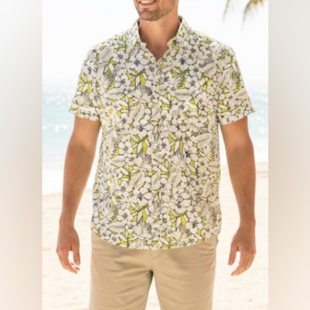 Alpha Beta Men’s Tropical Leaf Print Button‎ Down Casual Shirt